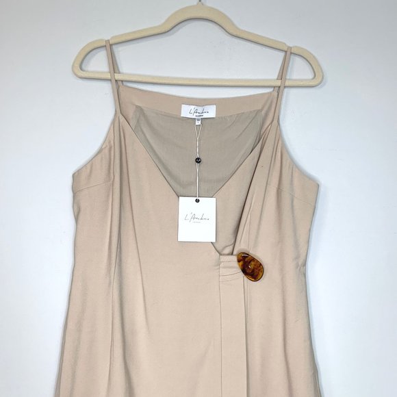 NWT L'ACADEMIE x Revolve The Brigitte Mini Dress in Sand Sz L - Picture 3 of 10